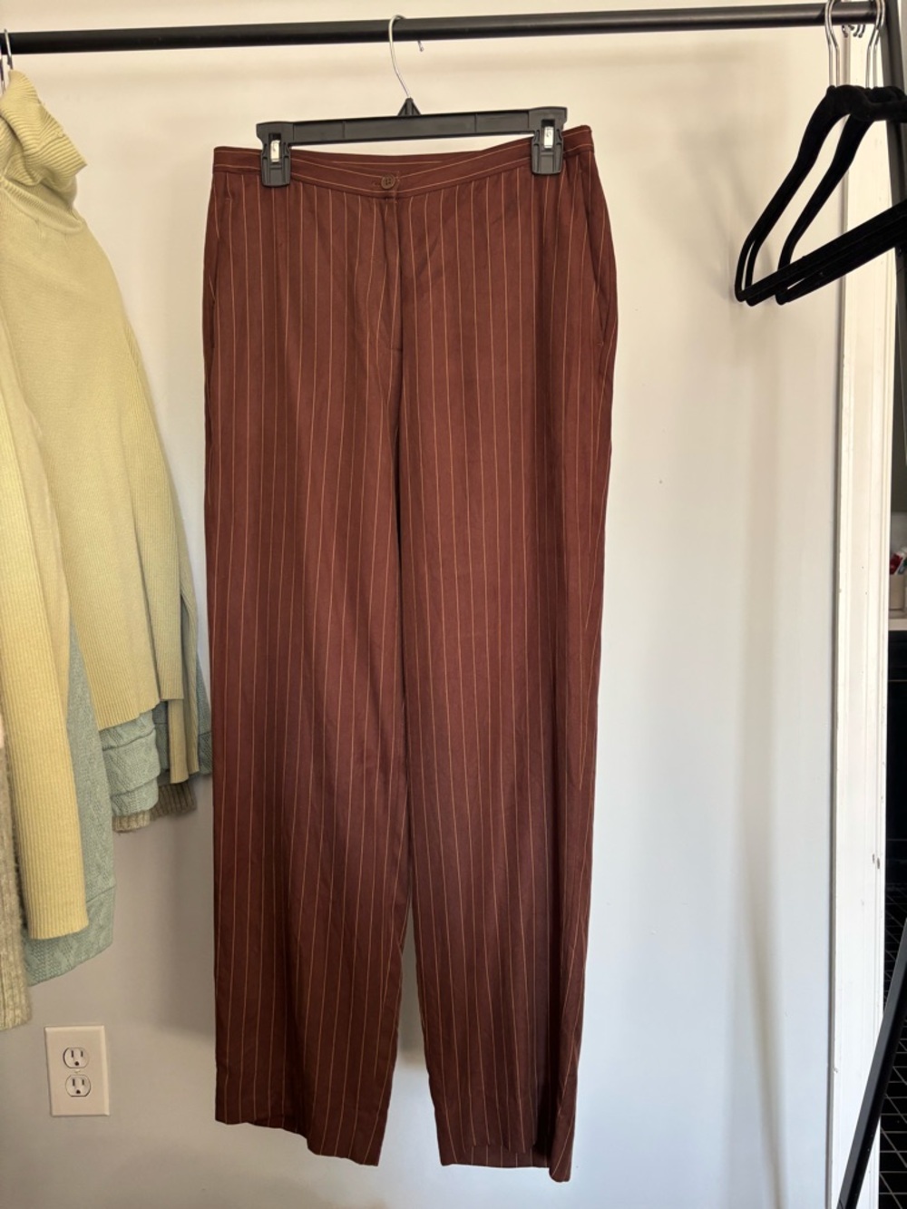 Womens Brown Pinstripe Dress Pants